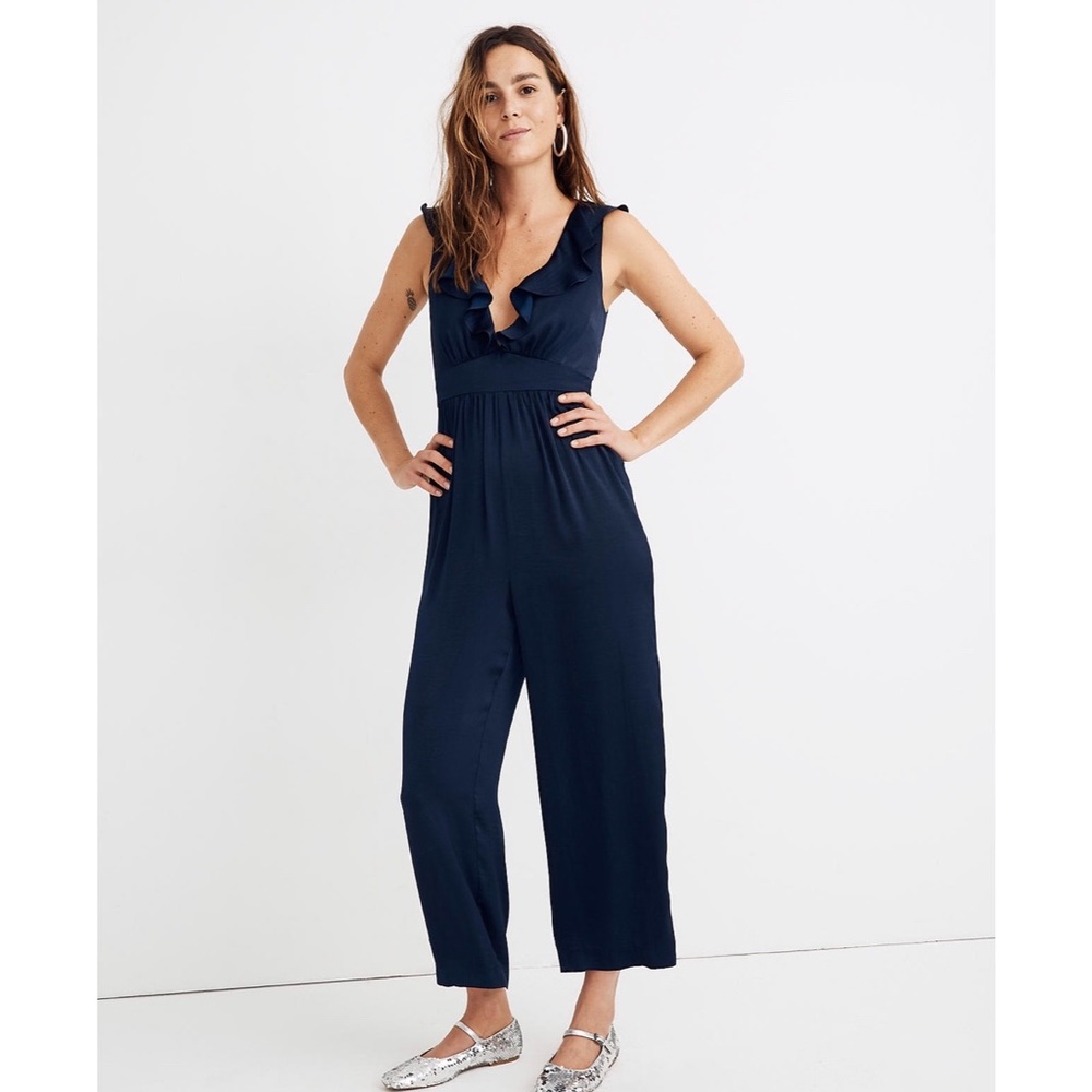 NWT Madewell Satin Ruffle-Neck Jumpsuit
